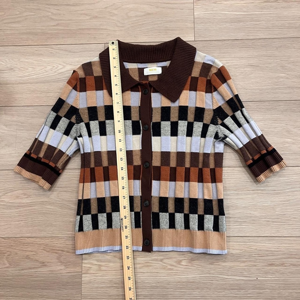 Maeve Anthropologie Patchwork Knit Cardigan Women M Preppy Academia Old Money - Picture 3 of 6